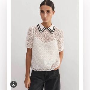 ME+EM 0 XS Evening Lace Short Sleeve Top Feminine
Cream Black White Ivory